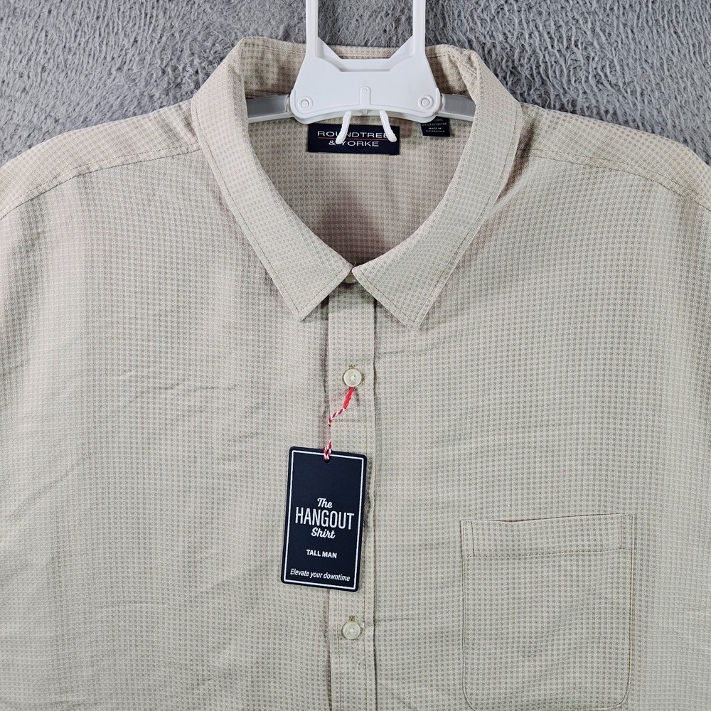 NEW Roundtree & Yorke Shirt Men 4XT Short Sleeve Button Up Textured Tan Plaid